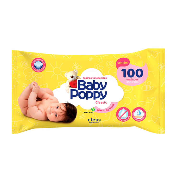 Toalhas Umedecidas Baby Poppy Amarela 100 Unidades