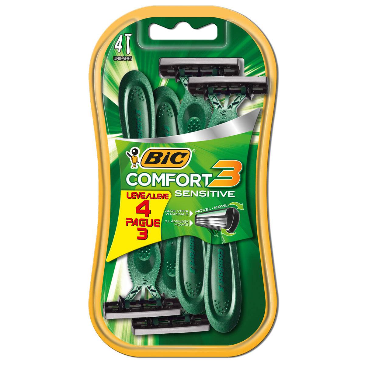 Aparelho de Barbear Bic Comfort3 Pele Sens Leve 4 Pague 3