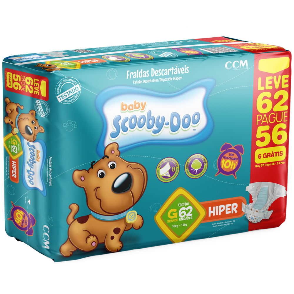 Fralda Scooby Doo Hiper G 62 Unidades
