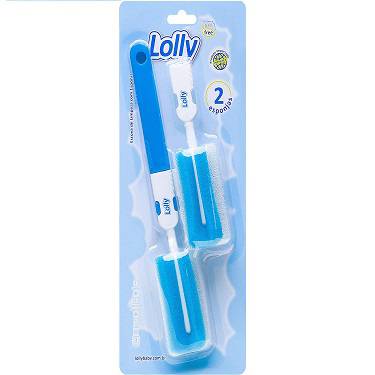 Escova Mamadeira Lolly Limpeza com Esponja Azul