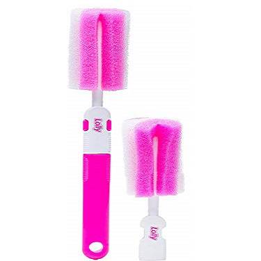 Escova Mamadeira Lolly Limpeza com Esponja Rosa