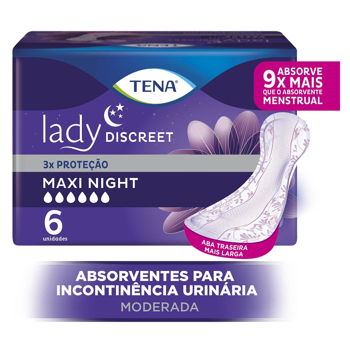 Absorvente Para Incontinência Urinária Tena Lady Discreet Maxi Night 6 Unidades