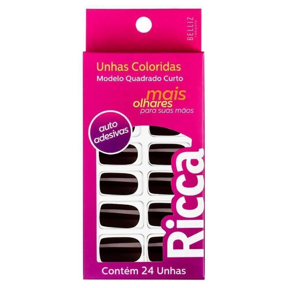 Unhas Postiças Ricca Auto Adesivas Quadrado Curto Chocolate