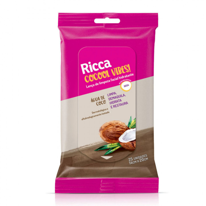Lenços de Limpeza Facial Hidratante Ricca Cocool Vibes! 25 Unidades