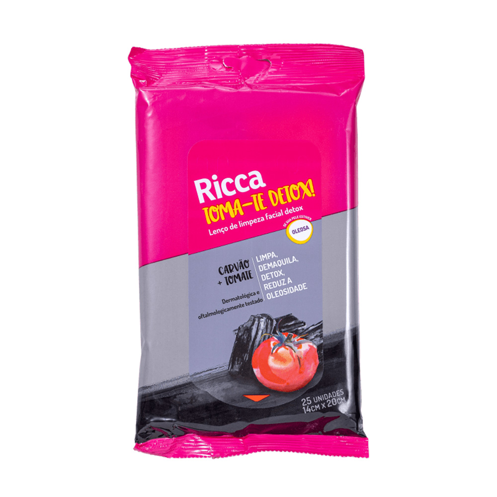 Lenços De Limpeza Facial Ricca Toma-te Detox! 25 Unidades