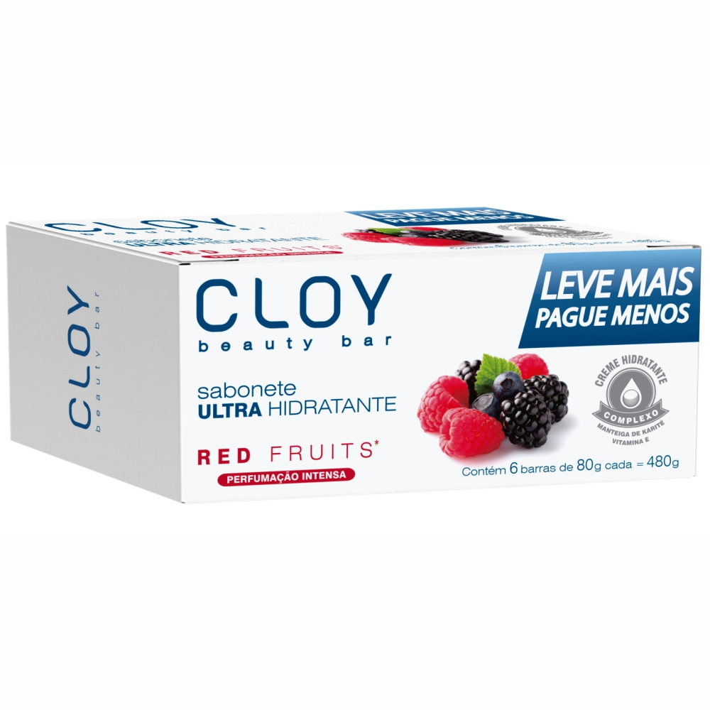 Kit Sabonete Cloy Ultra Hidratante Antibacteriano Red Fruits 6 Unidades De 80g Cada