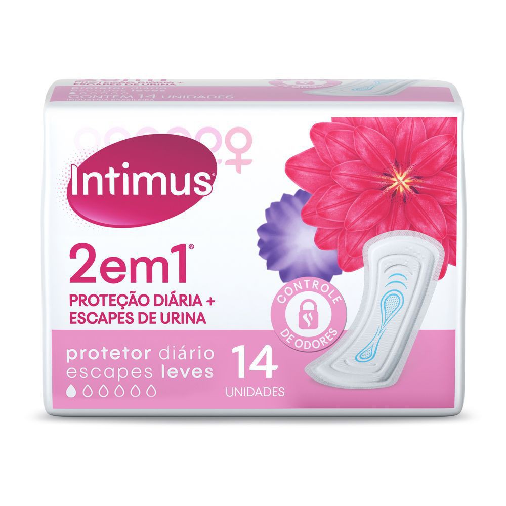 Protetor Diário Intimus 2 Em 1 Proteção Diária + Escapes De Urina 14 Unidades