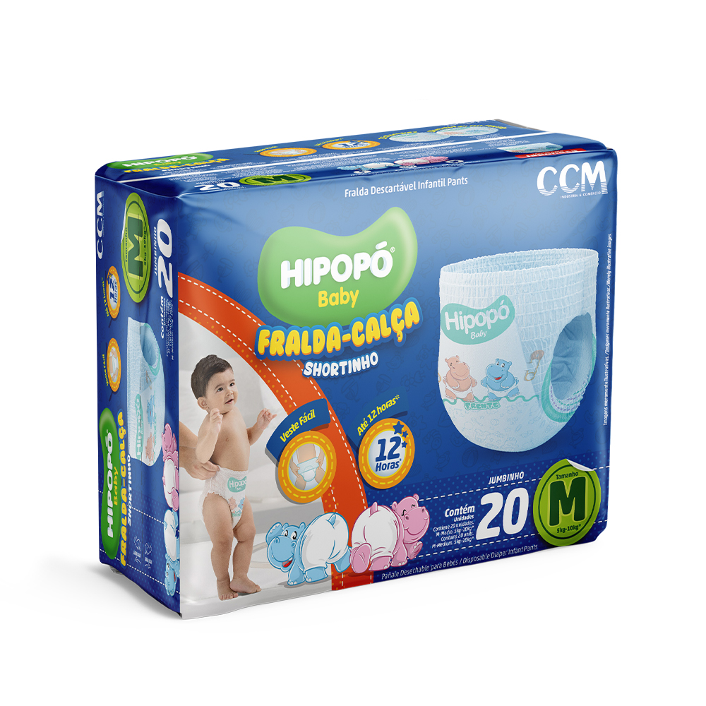 Fralda-Calça Shortinho Hipopó Baby Jumbinho M 20 Unidades