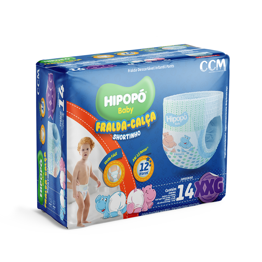 Fralda-Calça Shortinho Hipopó Baby Jumbinho XXG 14 Unidades