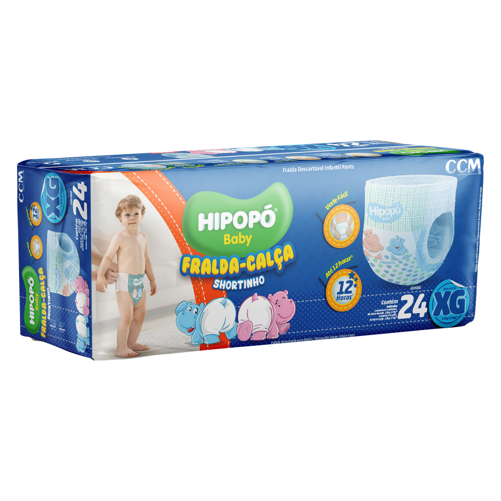 Fralda-Calça Shortinho Hipopó Baby Jumbo XG 24 Unidades